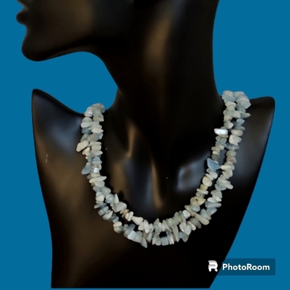 Handmade Long Aquamarine Chip Rope Necklace - Picture 1 of 6